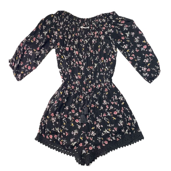 Abercrombie & Fitch Women's Black Off the Shoulder Floral Lace Romper - size S - Picture 3 of 5